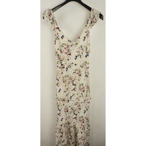 Luna Chix Womens Size M Ivory & Brown Floral Ruffle Tiered Sleeveless Maxi Dress